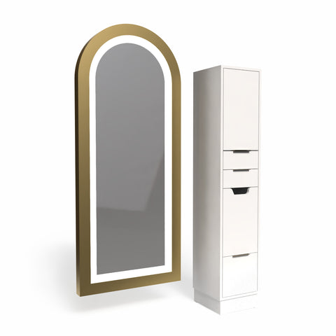 Arched Zada Backlit Mirror and Styling Tower Duo - Collins - Salon Equipment and Barber Equipment