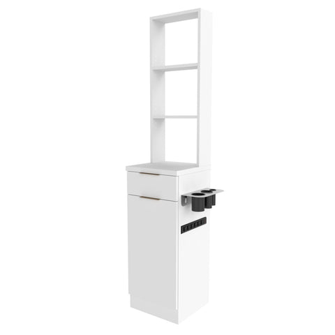 Finley Tower Styling Station w/ Power Strip and Framed Retail - Collins - Salon Equipment and Barber Equipment