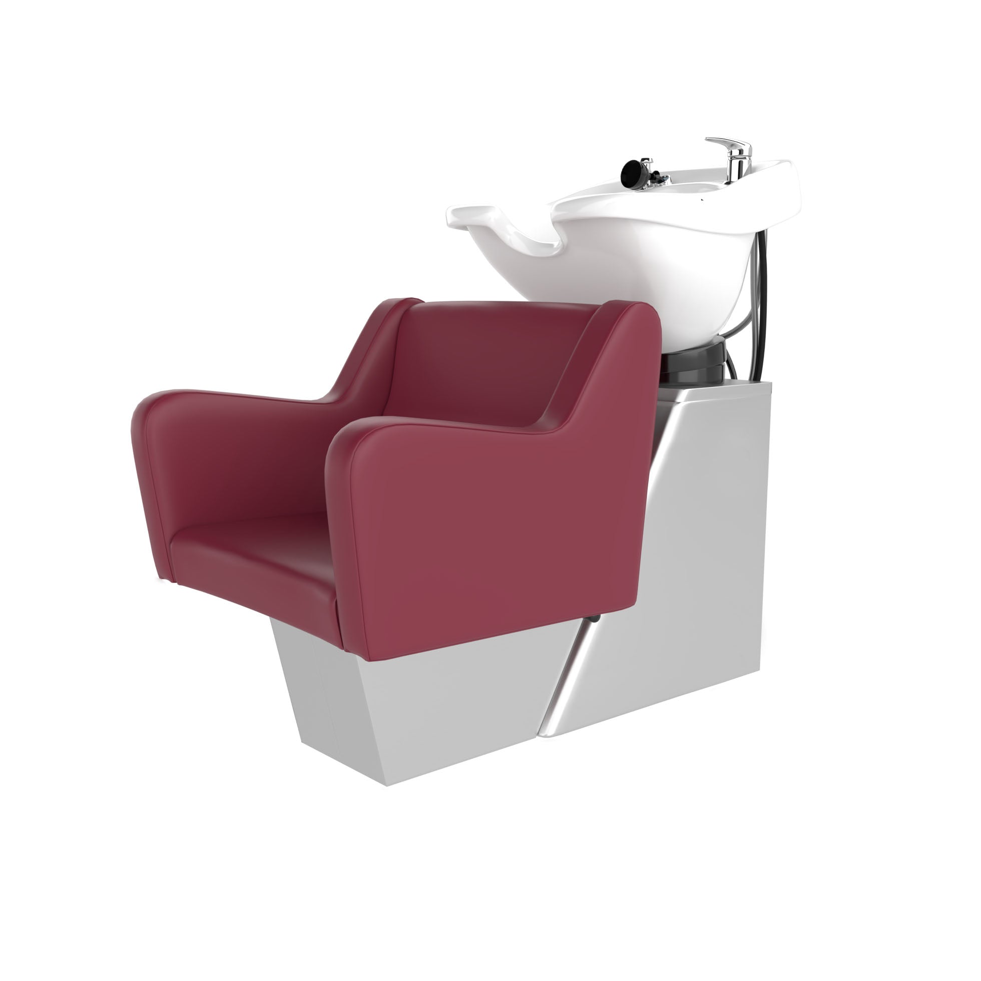 Hutton Backwash Shuttle Shampoo on Veeco Brushed Stainless Steel Chassis - Collins - Salon Equipment and Barber Equipment