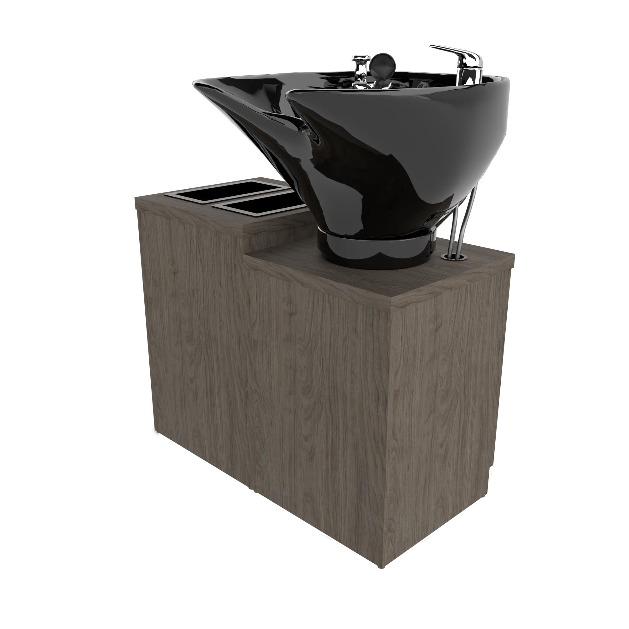 Shampoo Pedestal including Tilting Bowl with Bottle Well Storage Cabinet - Collins - Salon Equipment and Barber Equipment